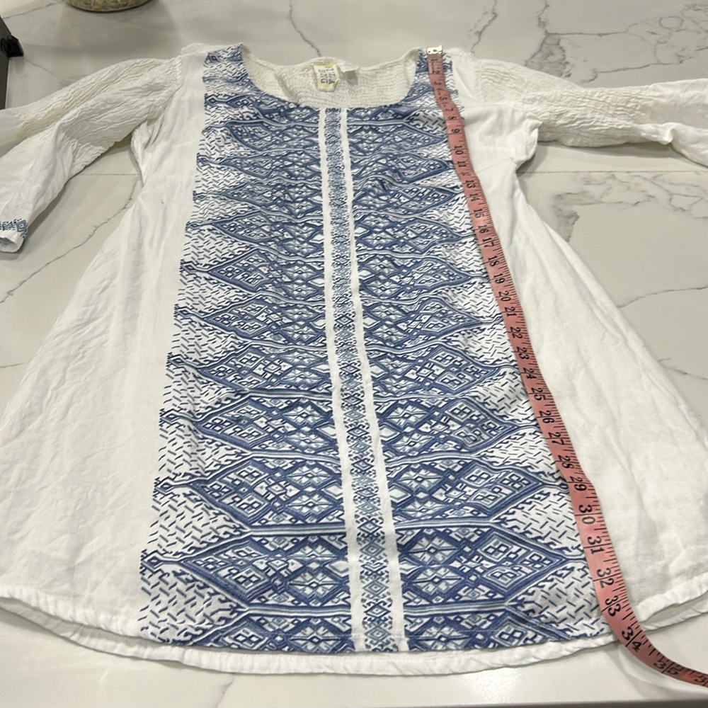 BILLABONG White Cotton Dress/Cover With Blue Design Print. Size L - Picture 12 of 13